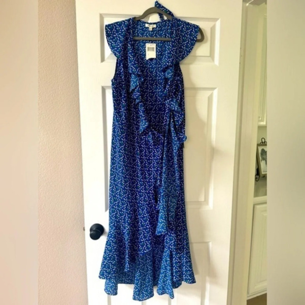 Max Studio polka dot wrap dress with ruffle trim NWT size large